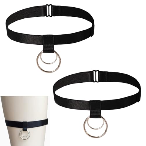 MinoCino Schwarzes Strumpfband, Gothic Strumpfbänder mit Doppelring, Verstellbares Elastisches Strumpfband für Halloween, Cosplay, Junggesellinnenabschiede, 2 Stück MinoCino Schwarzes Strumpfband, Gothic Strumpfbänder mit Doppelring, Verstellbares Elastisches Strumpfband für Halloween, Cosplay, Junggesellinnenabschiede, 2 Stück von MinoCino