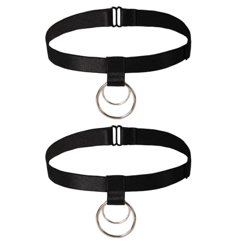 MinoCino Schwarzes Strumpfband, Gothic Strumpfbänder mit Doppelring, Verstellbares Elastisches Strumpfband für Halloween, Cosplay, Junggesellinnenabschiede, 2 Stück von MinoCino