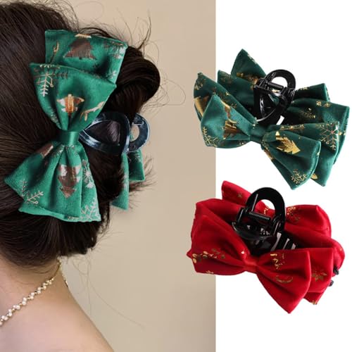 MinoCino Weihnachts Haarklammer 2er Set Große Schleife Haarspange Damen Mädchen Rot Grün Haar Accessoires für Weihnachten Neujahr Valentinstag von MinoCino