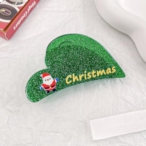 MinoCino Weihnachts Haarspange, 1 Stück Grün Herzform mit Weihnachtsmann Design Haarclip Damen Mädchen Festliches Accessoire von MinoCino