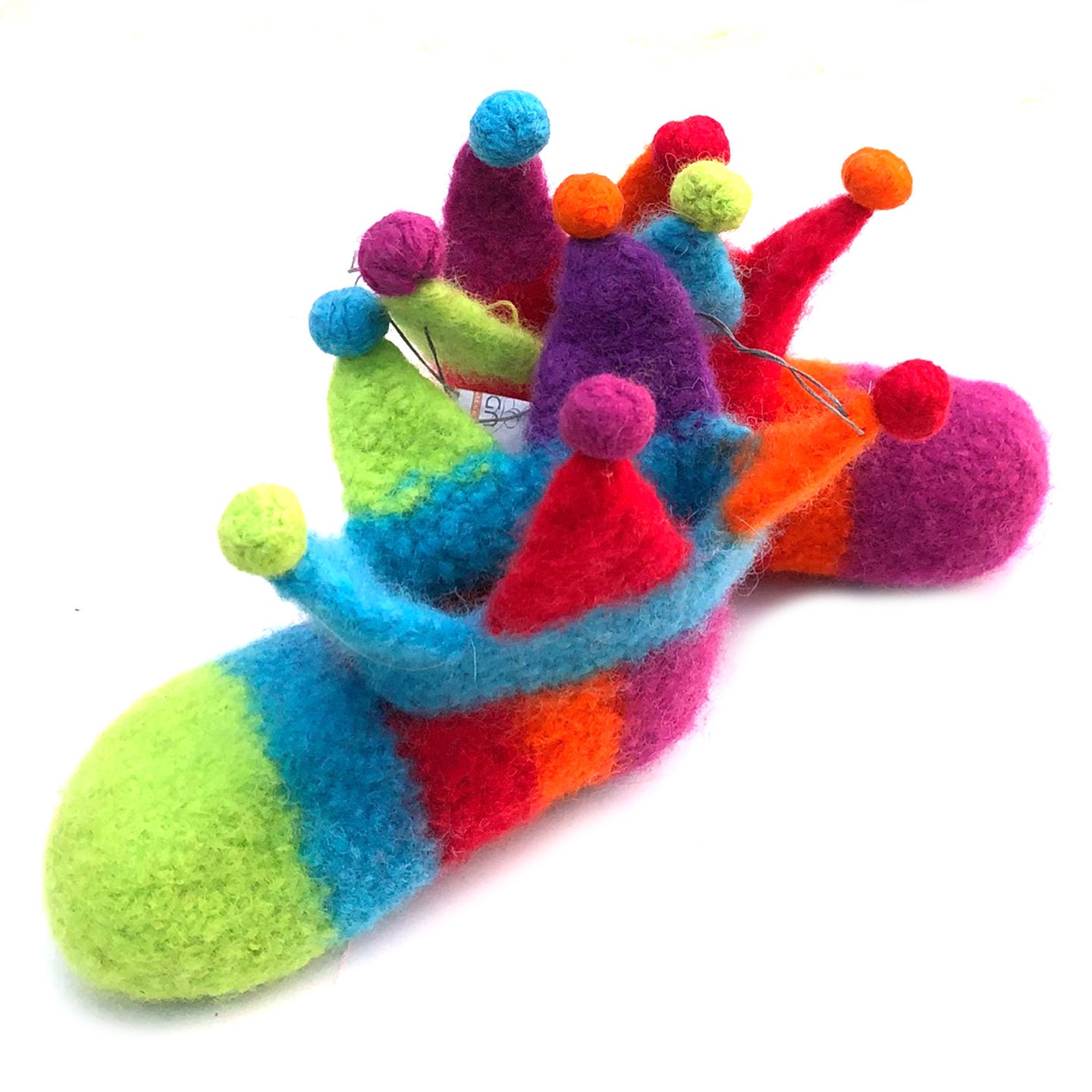 Bunte Filzpuschen/Boots "Harlekin" Aus Schurwolle Mit Lustigen Zipfeln, Gr. 26/27 Ledersohlen - So Machen Hausschuhe Spaß von MinodesignPuschen