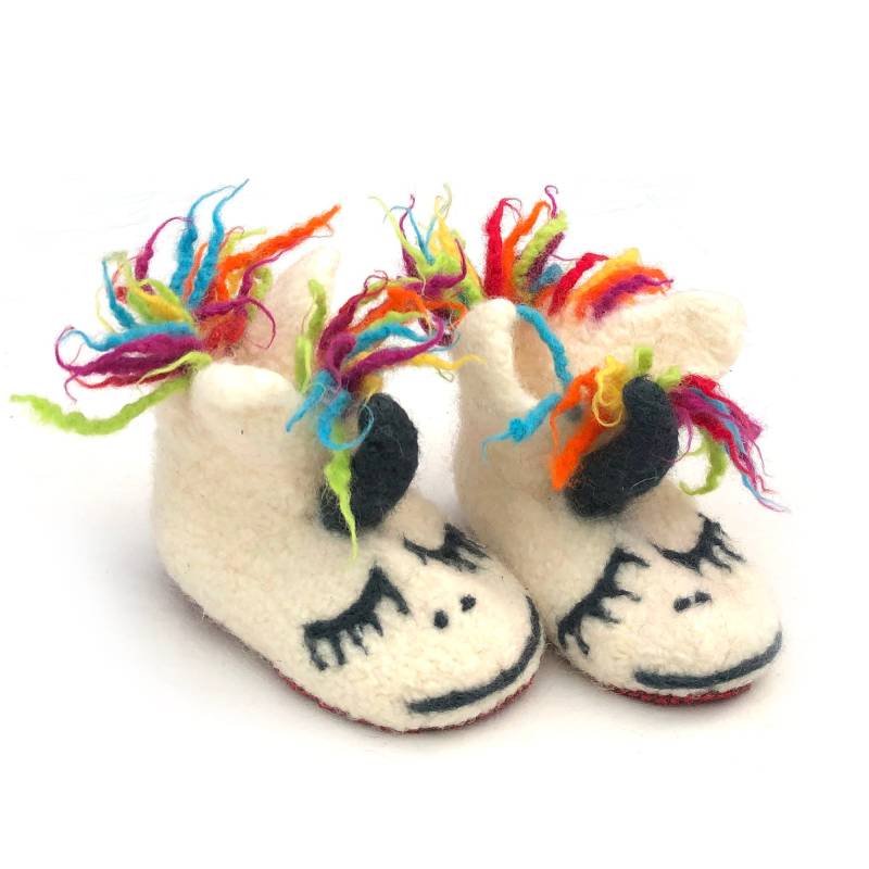 Einhornpuschen, Hausschuhe Für Kinder Aus Filz Gr. 22 Mit Ledersohle von MinodesignPuschen