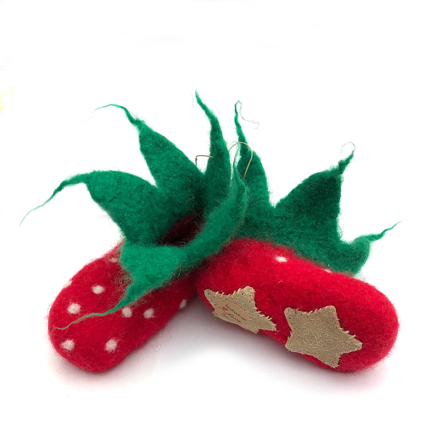 Filzpuschen "Erdbeer" Mit Gr. 20/21 Ledersohlen von MinodesignPuschen