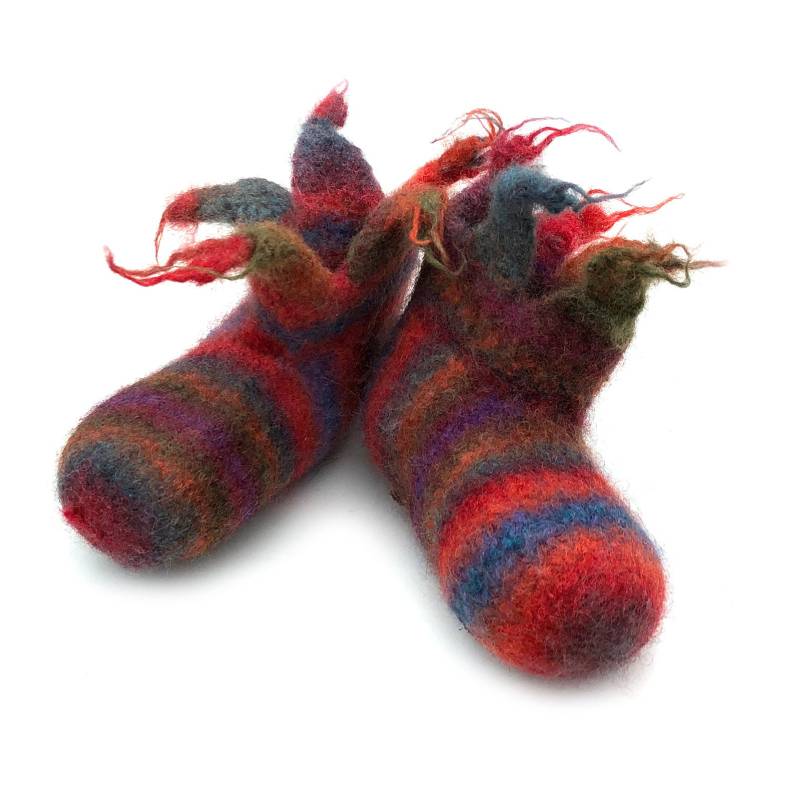 Fröhliche Filzpuschen/Boots "Fehenzippel" Aus Schurwolle Mit Lustigen Zipfeln, Gr. 25 Ledersohlen - So Machen Hausschuhe Spaß von MinodesignPuschen