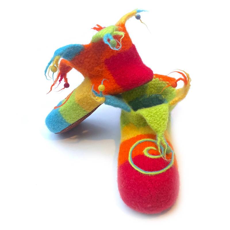 Gemütliche Und Warme Filz-Hausschuhe/Boots Pantoffeln Mit Ledersohle Für Damen Gr. 40, Model Harlekin von MinodesignPuschen