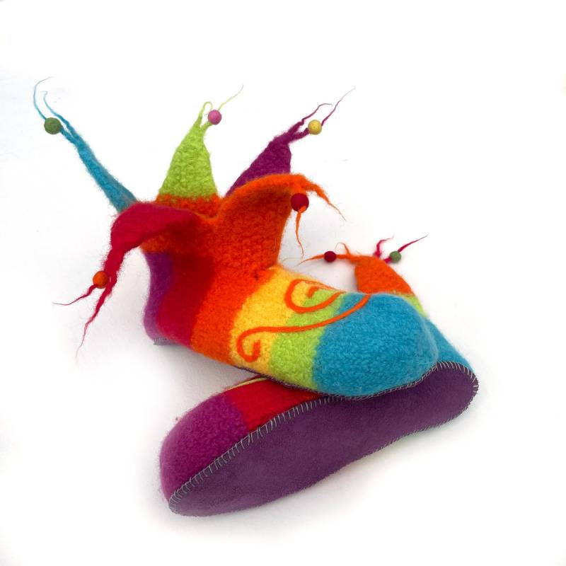 Gemütliche Und Warme Filz-Hausschuhe/Boots Pantoffeln Mit Ledersohle Für Damen Gr. 41, Model Harlekin von MinodesignPuschen