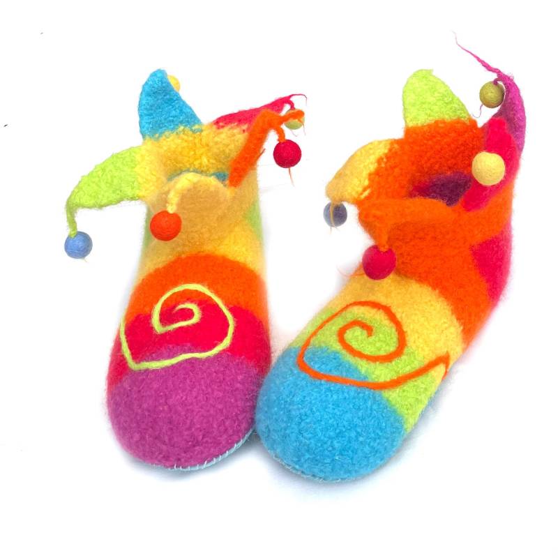 Gemütliche Und Warme Filz-Hausschuhe/Boots Pantoffeln Mit Ledersohle Für Damen Gr. 42, Model Harlekin von MinodesignPuschen