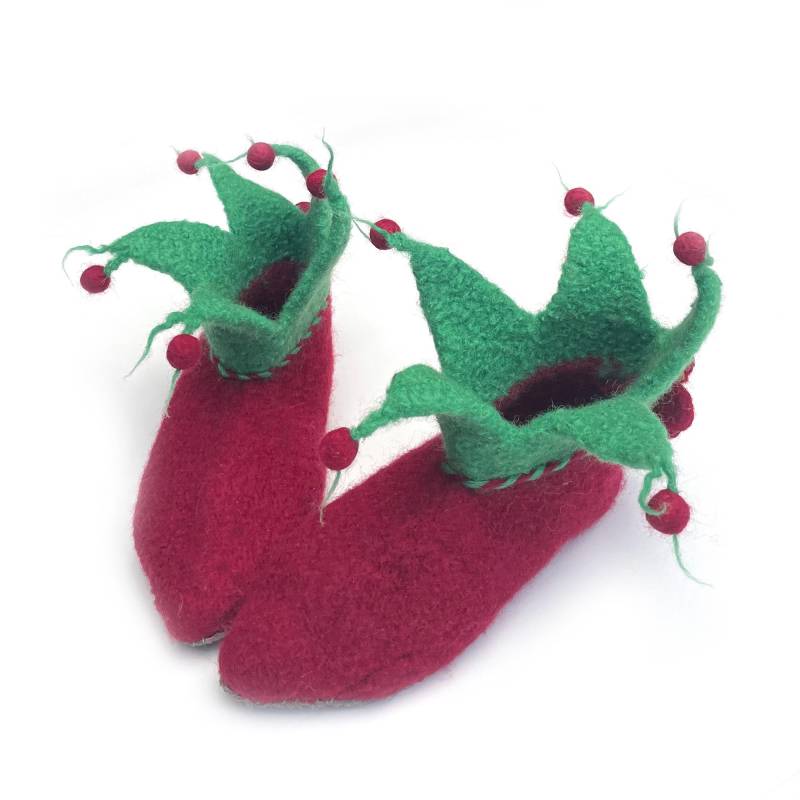 Gemütliche Und Warme Filz-Hausschuhe Mit Ledersohlen Für Damen Gr. 37 Ledersohlen, Model "Weihnachtswichtel" von MinodesignPuschen