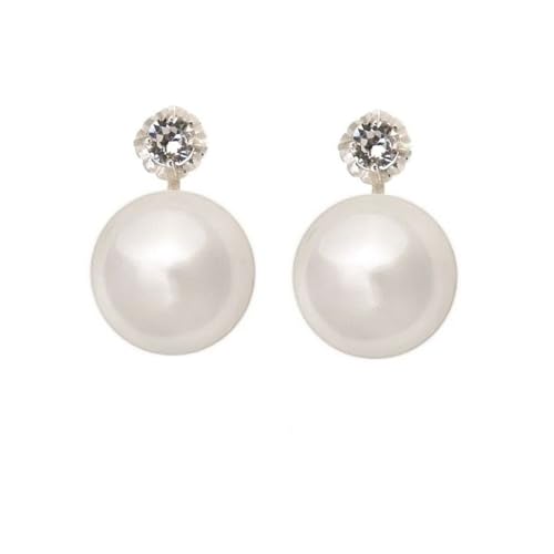 MINOPLATA Ohrringe mit japanischer Perle, 14 mm, aus 925er-Sterlingsilber, Zirkonia und Omega-Verschluss von Minoplata