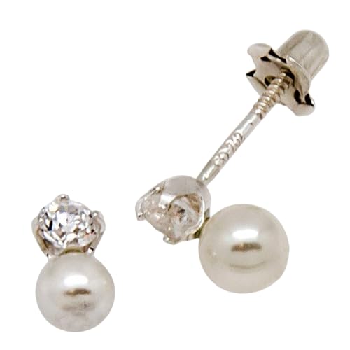 MINOPLATA Perlenohrringe 4 mm mit Zirkonia und Sicherheitsschraubverschluss von Minoplata