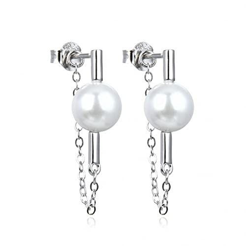 Minoplata Perlen-Ohrringe mit Kette aus rhodiniertem Sterlingsilber für Damen, Sterling Silber, Perle von Minoplata