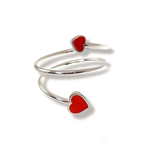 Minoplata Ring Herzen rote Emaille aus 925er Sterlingsilber, Sterling Silber, Almandin Granat von Minoplata