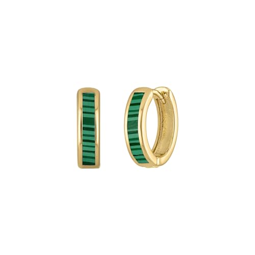 Kreolen aus Malachit, Gold, leicht, Huggie, kleine Kreolen für Frauen von Minor Metal Jewelry