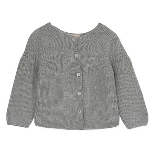 Baby Strickjacke - Cardigan Links für Mädchen und Jungen, Hochwertige Baby-Kleidung, Rundhalsausschnitt Unisex Strick-Jacke, 50% Baumwolle und 50% Acryl, Grau-12 Monate von Minora