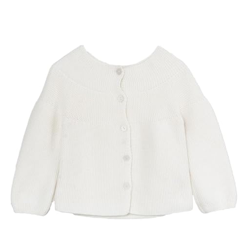 Baby Strickjacke - Cardigan Links für Mädchen und Jungen, Hochwertige Baby-Kleidung, Rundhalsausschnitt Unisex Strick-Jacke, 50% Baumwolle und 50% Acryl, Knochen-6 Monate von Minora