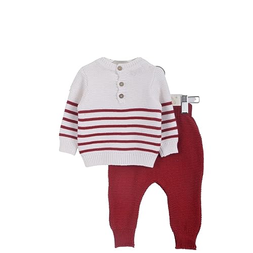Minora Baby Born Zubehör Kleidung Erstausstattung Winter Hose und Pullover Outfit Set für Neugeborene Jungen, Mädchen und Boys, Rot-Gestreiftes Set, 9-12 Monate von Minora