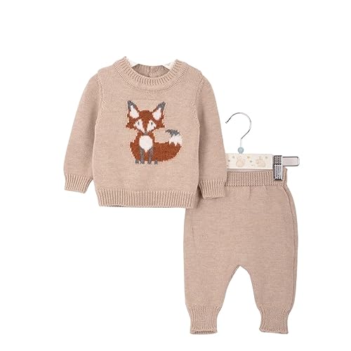 Minora Baby Born Zubehör Kleidung Erstausstattung Winter Hose und Pullover Outfit Set für Neugeborene Jungen, Mädchen und Boys, Beige-Fuchs Set, 3-6 Monate von Minora