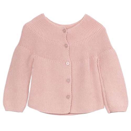 Baby Strickjacke - Cardigan Links für Mädchen und Jungen, Hochwertige Baby-Kleidung, Rundhalsausschnitt Unisex Strick-Jacke, 50% Baumwolle und 50% Acryl, Rosa-6 Monate von Minora