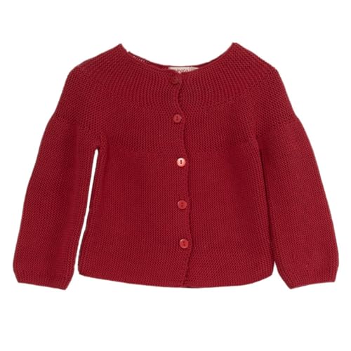 Baby Strickjacke - Cardigan Links für Mädchen und Jungen, Hochwertige Baby-Kleidung, Rundhalsausschnitt Unisex Strick-Jacke, 50% Baumwolle und 50% Acryl, Rot-12 Monate von Minora