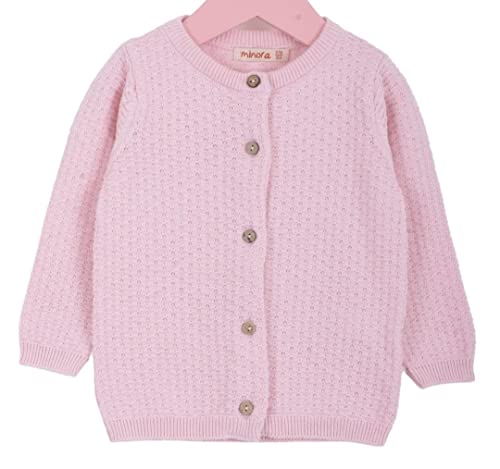 Baby Strickjacke - Cardigan mit Herzmuster für Mädchen und Jungen, Hochwertige Baby-Kleidung, Rundhalsausschnitt Unisex Strick-Jacke, Rosa, 24 Monate von Minora