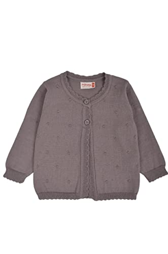 Minora-Baby Cardigan/Strickjacke für Mädchen und Jungen, Hochwertige Baby-Kleidung, Rundhalsausschnitt Unisex Standart Strick-Jacke Bommel 6-9 Monate, Kaffee von Minora