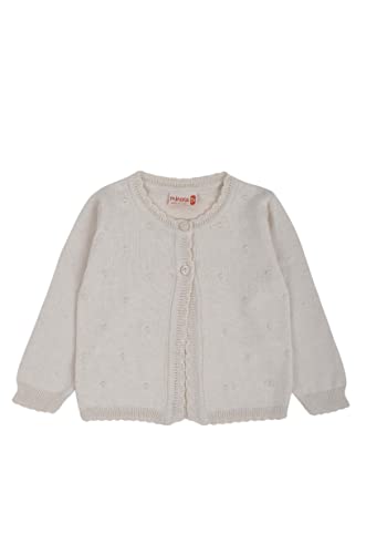 Minora-Baby Cardigan/Strickjacke für Mädchen und Jungen, Hochwertige Baby-Kleidung, Rundhalsausschnitt Unisex Standart Strick-Jacke Bommel 9-12 Monate, Beige_Bommel von Minora