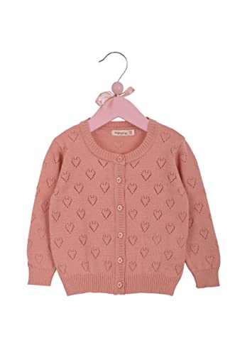 Baby Strickjacke - Cardigan mit Herzmuster für Mädchen und Jungen, Hochwertige Baby-Kleidung, Rundhalsausschnitt Unisex Strick-Jacke, Lachs, 6 Monate von Minora