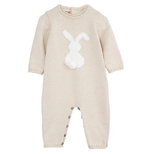 Minora Gestrickter Unisex Strampler für Baby Jungen und Mädchen Overalls Neugeborene Winter, Kaninchen Gemusterter, Beige, 0-3 Monate von Minora