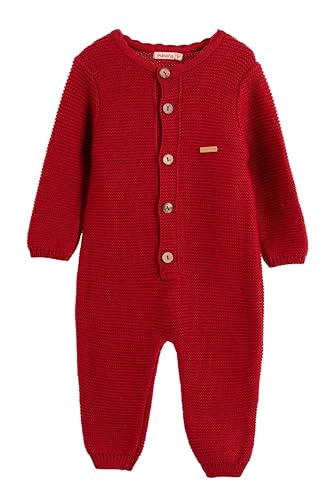 Minora Gestrickter Unisex Strampler für Baby Jungen und Mädchen, Overall für Neugeborene im Winter, 6-9 Monate, Rot von Minora