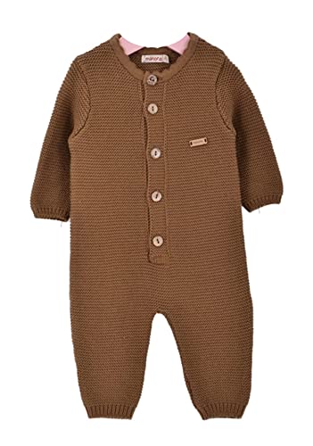 Minora Gestrickter Unisex Strampler für Baby Jungen und Mädchen, Overall für Neugeborene im Winter, 9-12 Monate, Braun von Minora