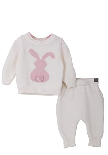 Minora Baby Kleidung Hose und Pullover Outfit Set - Gestricktes Winterbekleidungs Set mit Hasenmuster für Jungen und Mädchen - Set mit langärmligen Sweatshirts und Hosen, Knochen, 1-3 Monate von Minora