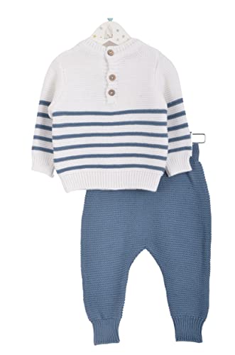 Minora Baby Born Zubehör Kleidung Erstausstattung Winter Hose und Pullover Outfit Set für Neugeborene Jungen, Mädchen und Boys, Navy blau-Gestreiftes Set, 9-12 Monate von Minora