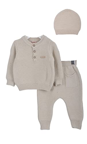 Minora Baby Winter Kleidungs Set | Hose, Pullover und Mütze für Jungen und Mädchen | Langarm Tops und Hose Sweatsuit Outfits Kleidung | Oberteile und Hosen | Beige - mit Taschen | 0-3 Monate von Minora
