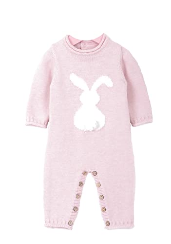 Minora Gestrickter Unisex Strampler für Baby Jungen und Mädchen Overalls Neugeborene Winter, Kaninchen Gemusterter, Pulver, 3-6 Monate von Minora
