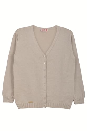 Minora Kinder Strickjacke/Cardigan mit V-Ausschnitt für 11-12 Jahre, Leicht und Pflegeleicht, Baumwolle, Farbenfrohem Design – Ideal für Mädchen und Jungen, Beige, 11-12 Jahre von Minora