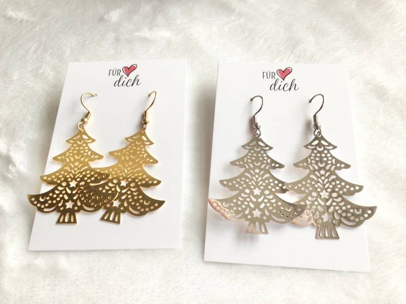 Ohrringe Gold, Silber, Hängeohrringe, Tannenbaum, Weihnachtsbaum , Hängende Ohrringe, Geschenk Zu Weihnachten, Christbaum von MinordetailsDesigns