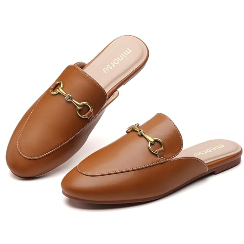 Minorsu Schnalle Pantoletten für Frauen Runde Zehen Rückenfrei Flache Pantoletten Slides Pantoletten Schuhe Damen Slip-on Loafers, Schnalle braun, 39 EU Minorsu Schnalle Pantoletten für Frauen Runde Zehen Rückenfrei Flache Pantoletten Slides Pantoletten Schuhe Damen Slip-on Loafers, Schnalle braun, 39 EU von Minorsu