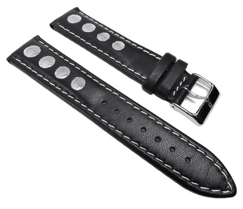 Minott Barington Racing Uhrenarmband Rindsleder Band mit Lochmuster Schwarz/Weiß 652_11, Stegbreite:22mm von Minott