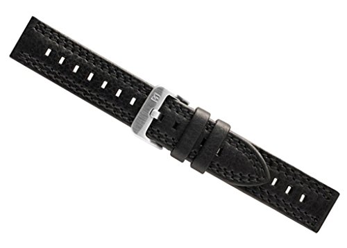 Dakota Uhrenarmband Leder Band - schwarz mit schwarzer Doppelnaht 24405S, Stegbreite:20mm von Minott