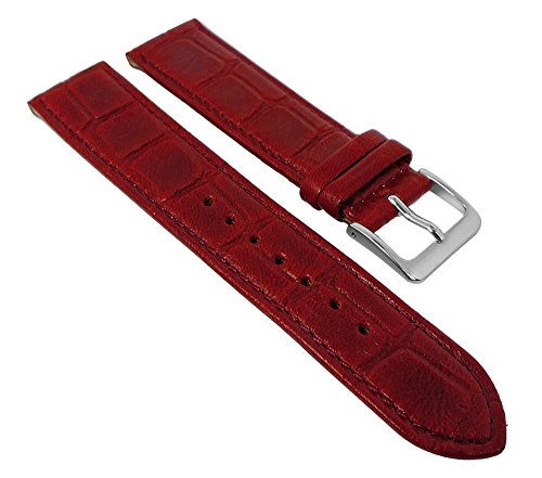 Minott Kroko Ersatzband Uhrenarmband | Naturleder mit Kroko Optik, rot mit Naht 30467, Stegbreite:16mm, Schließe:Silbern von Minott