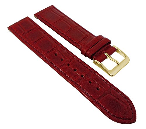 Minott Kroko Ersatzband Uhrenarmband | Naturleder mit Kroko Optik, rot mit Naht 30467, Stegbreite:22mm, Schließe:Gelbgolden von Minott