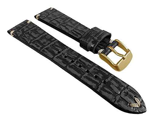 Graf Manufaktur Ersatzband Antik-Optik Uhrenarmband Leder schwarz, Kroko Prägung 24969G /16, Stegbreite:20mm von Minott