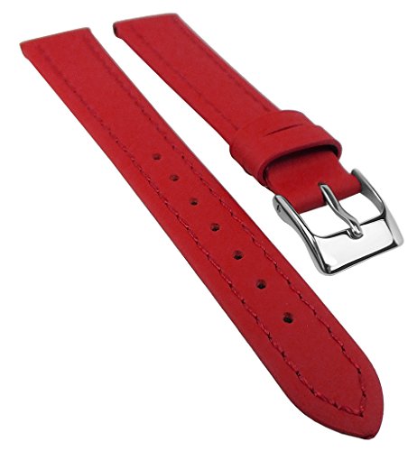 Minott Uhrenarmband 14mm - 20mm | Leder, rot mit Naht, wasserabweisend 32192, Stegbreite:18mm von Minott