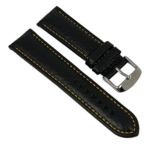 Minott Uhrenarmband Kalbsleder Band schwarz mit gelber Kontrastnaht 27444S, Stegbreite:20mm von Minott