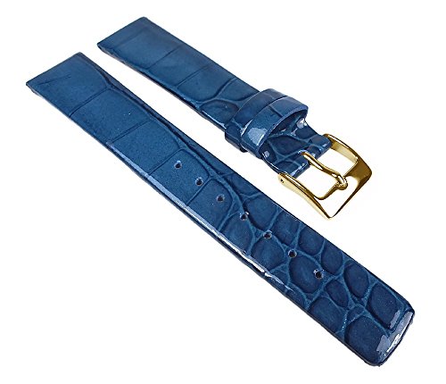 Uhrenarmband Leder Band Blau, glänzend mit Kroko Prägung 25262G, Stegbreite:16mm von Minott