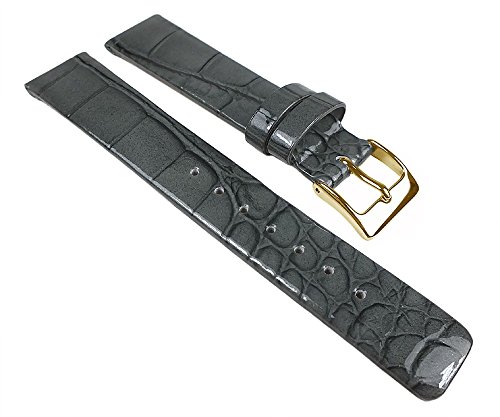 Uhrenarmband Leder Band Grau, glänzend mit Kroko Prägung 25264G, Stegbreite:22mm von Minott