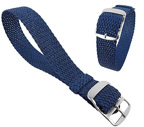 Minott Ersatzband Uhrenarmband Perlonband Durchzugsband Textilband 28691, Farbe:blau, Stegbreite:20mm, Schließe:Silbern von Minott