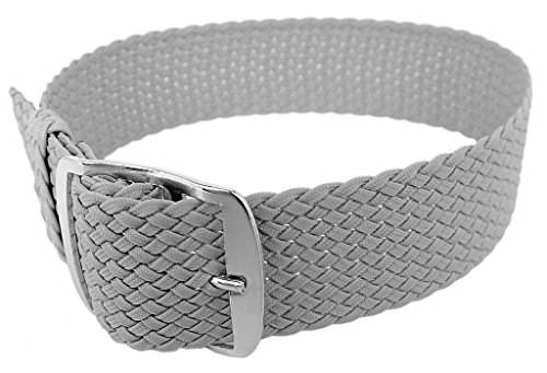 Minott Ersatzband Uhrenarmband Perlonband Durchzugsband Textilband 28691, Farbe:grau, Stegbreite:20mm, Schließe:Silbern von Minott