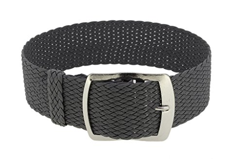 Minott Ersatzband Uhrenarmband Perlonband Durchzugsband Textilband 28691, Farbe:grau, Stegbreite:24mm, Schließe:Silbern von Minott