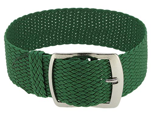 Minott Ersatzband Uhrenarmband Perlonband Durchzugsband Textilband 28691, Farbe:grün, Stegbreite:20mm, Schließe:Silbern von Minott